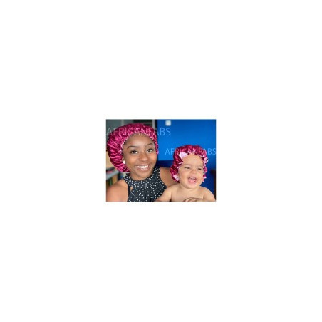 African Fabs Satin Hair Bonnet (Mommy & Me set) – Set saténových čiapok s gumičkou pre kučeravé vlasy (mama a dcéra – 2 ks)